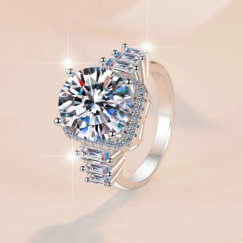 Charming Ring Women's 5 Carat Moissanite PT950 Platinum - 5 Carat 8 Hearts & 8 Arrows Ring, Bold & Sparkling, Dating Piece
