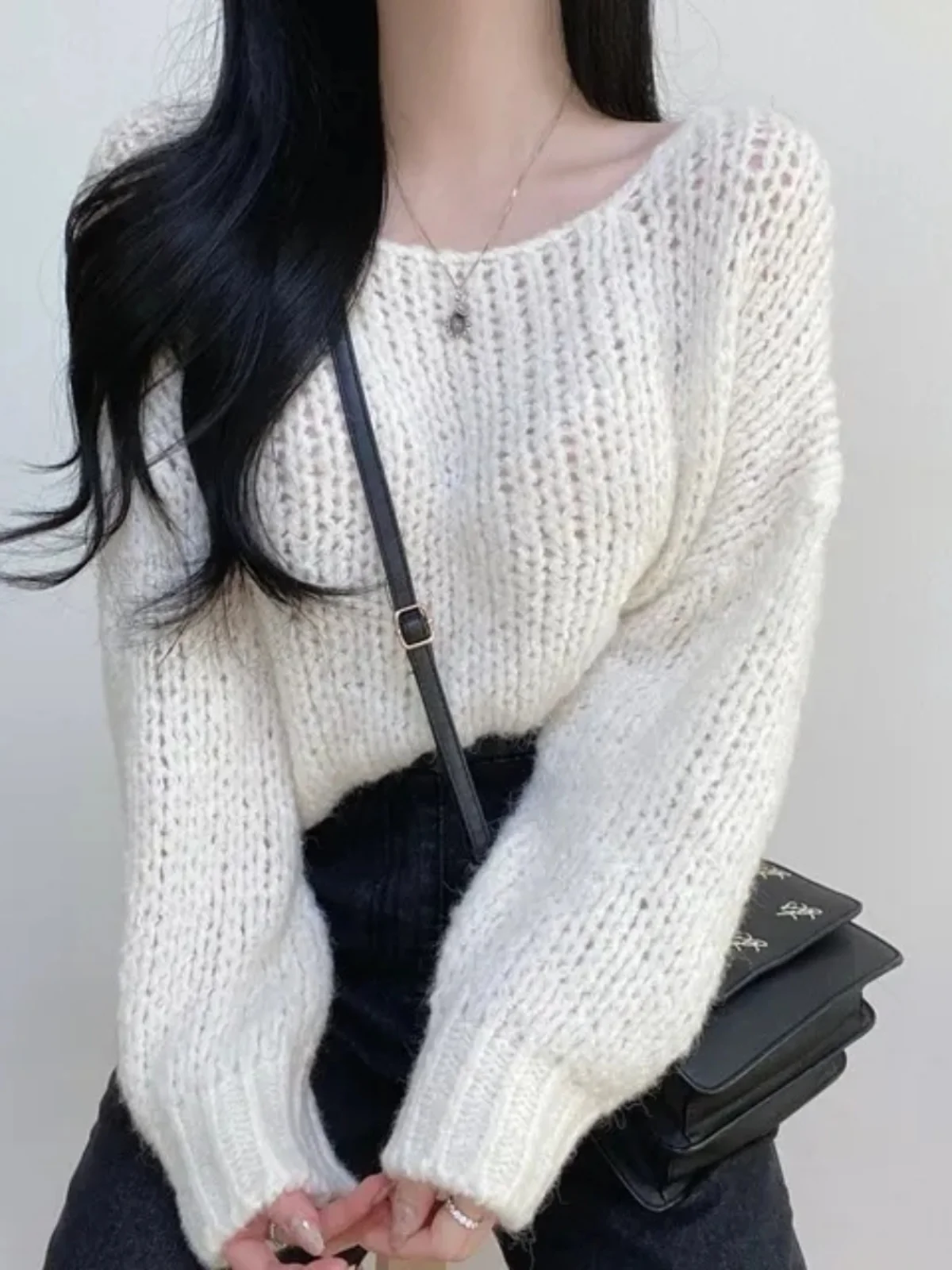 

Loose Korean Sle Women's Knitted Sweater oulder Drop Long Sve Crew Ne Pullover Casual Comfortable Winter Top