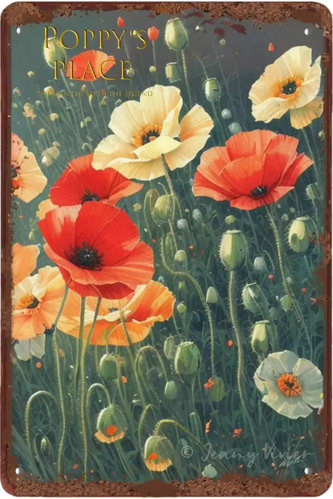 Zomyto Poppies Wall Art Flower Tin Sign Floral Vintage Sign The Field of Poppies Vintage Metal Tin Signs for Home Bars Clubs Caf