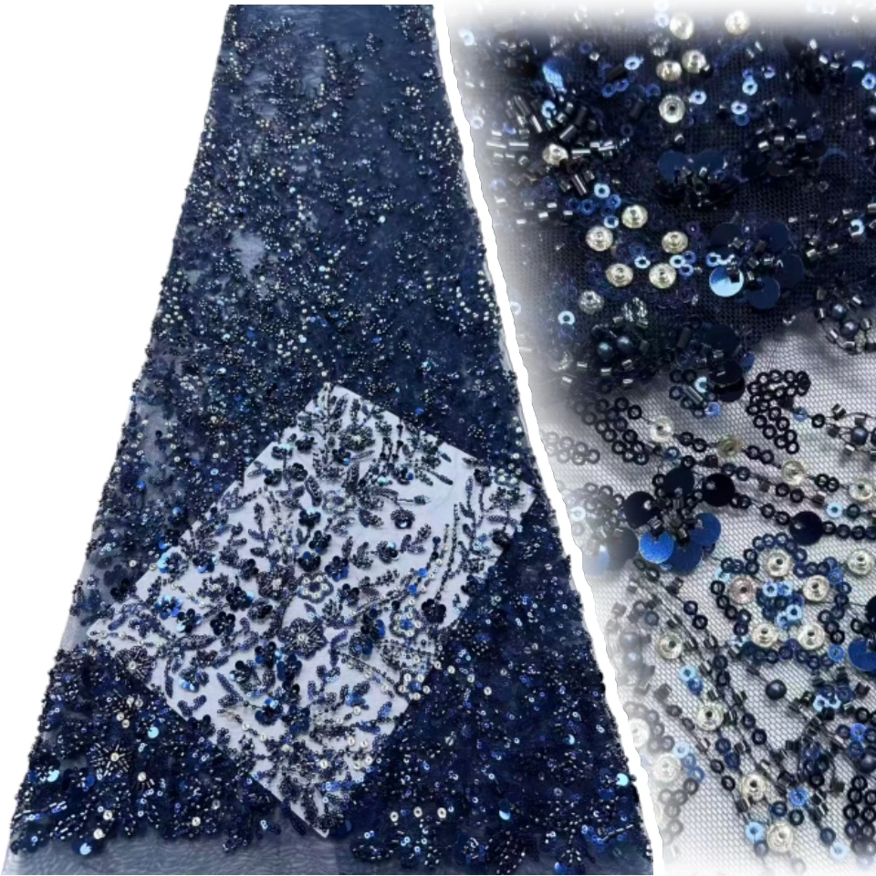 

2026 Лидер продаж кружевной ткани для платья Paty Роскошная вышивка с блестками и бусинами Кружевное свадебное платье 5 ярдов AH1822