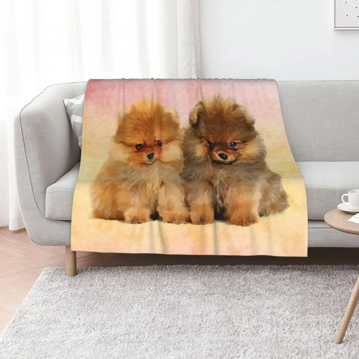 

Cute Pomeranian Puppies Throw Blanket Decorative Sofa Single Tourist Camping Blankets