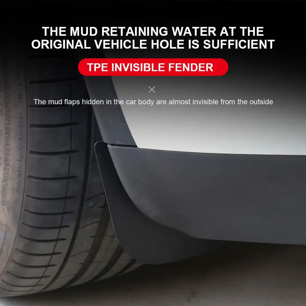 4pcs Auto Mud Flaps Snap Installation Mud Fenders Kit Strong Flexibility TPE Impact Resistant for Tesla Model 3/Model Y