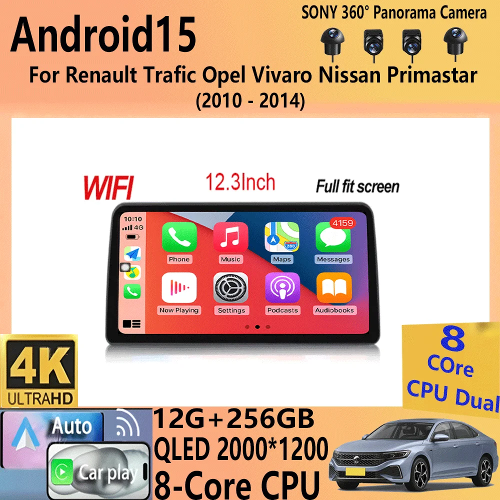 12.3 inch For Renault Trafic Opel Vivaro Nissan Primastar 2010 - 2014 CarPlay Android Auto Radio Car Multimedia Video Player