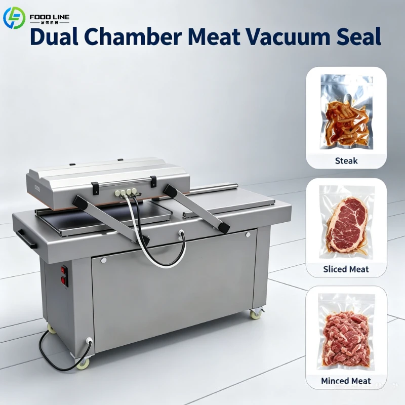 Double Chamber Vacuum Sealer Large Capacity Packing Station with Adjustable Size for Buffet Banquet School Cafeteria Meal Prep