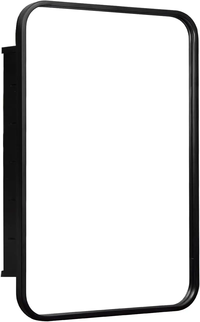 

Утопленный аптечка для ванной комнаты в металлическом каркасе со скошенным зеркалом, закругленный прямоугольный аптечка для ванной комнаты - черный