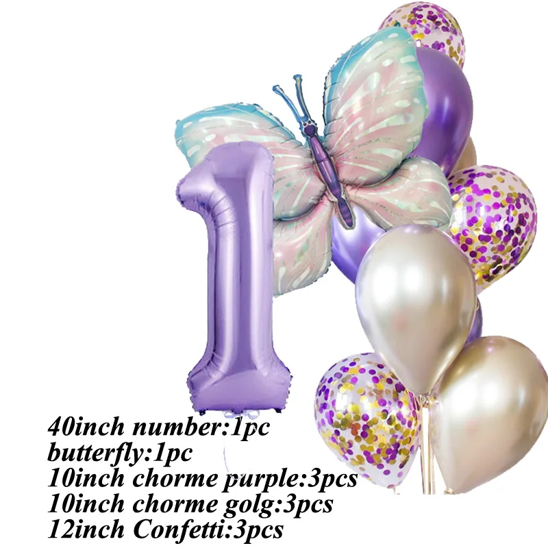 11pcs Purple Butterfly Helium Balloons 40Inch 123 Number Ballons Fairy Globos Happy Birthday Party Decorations   Kids Baby Showe