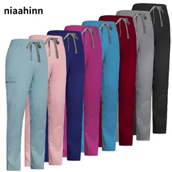 Pantalones de trabajo para dentistas y enfermeras, ropa de Color sólido para mujeres, pantalones de fregado, más bolsillos, uniforme de clínica de mascotas, parte inferior de fregado
