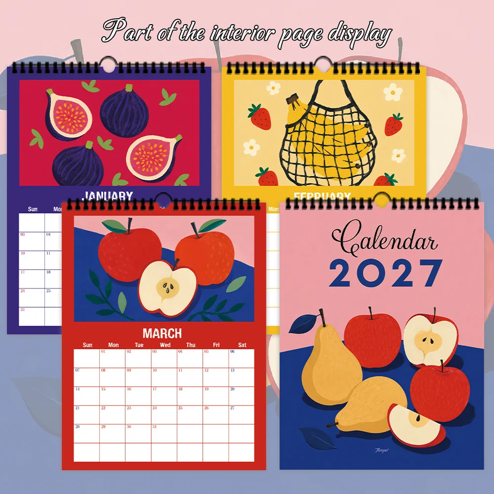 1pc 2027 Wall Calendar, Macaron Color-Blocked Fruit Theme,12-Month Monthly Planner,Perfect Gift for Birthdays,Christmas,New Year