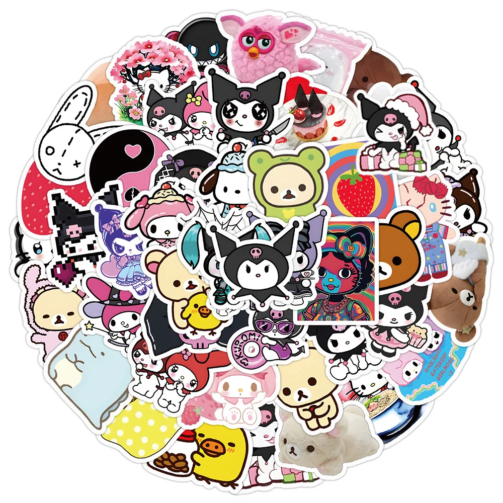 

10/30/50 шт. кавайные смешанные Мультяшные наклейки Sanrio милые Переводные картинки Kuromi My Melody телефонная бутылка для воды блокнот забавные граффити наклейки
