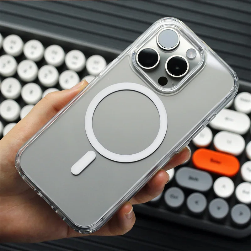 

Прозрачный противоударный чехол Magsafe с беспроводной зарядкой для iphone 15, 14, 13pro 15pro 14pro max, прозрачный защитный чехол из ПК + ТПУ
