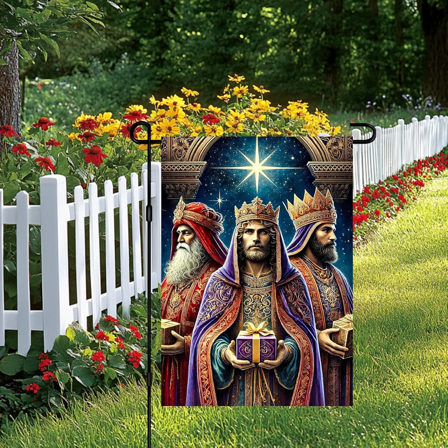 Three Kings Christmas Garden Flag 12x18 Inch Double Sided Nativity Wise Men Banner Country Welcome Seasonal Outdoor Yard Dec SSL view 2