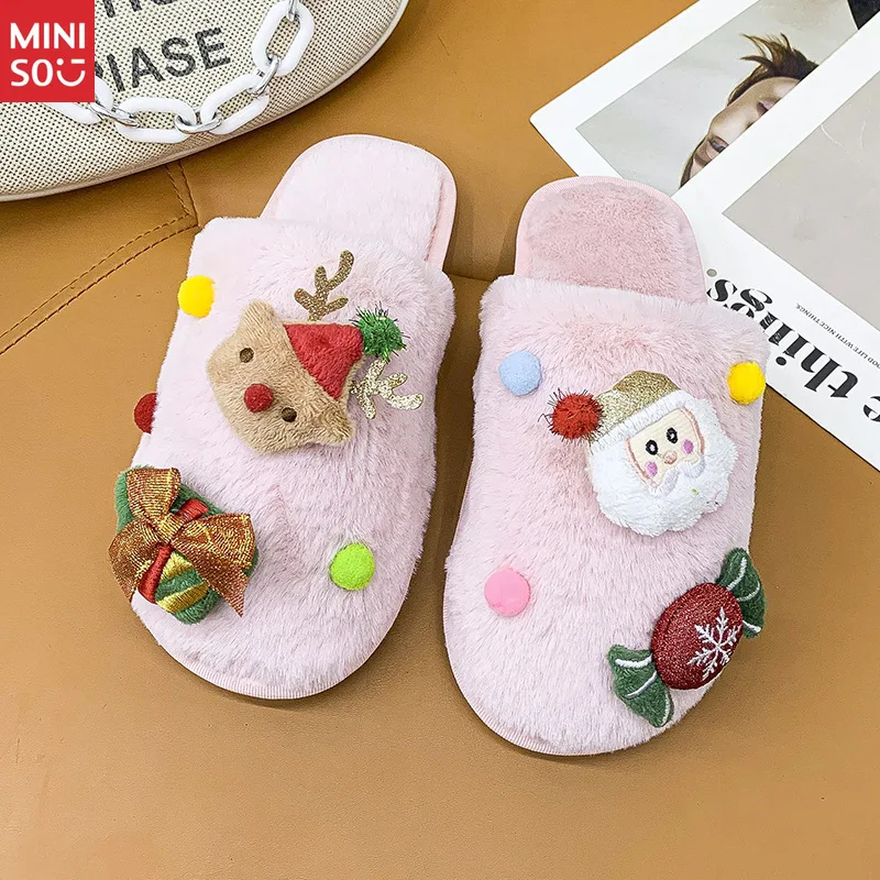 شباشب سانتا لعيد الميلاد الجديدة | حذاء منزل داخلي من القطيفة بمقدمة مغلقة ونعل ناعم لفصل الشتاء #4