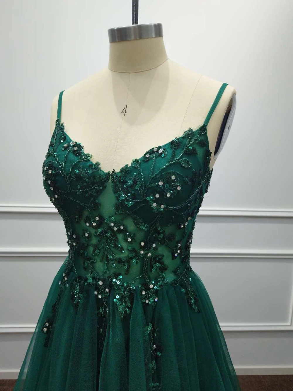 Tulle Sequin Beaded Homecoming Dresses Dark Green Crystal Spaghetti Straps Lace Party Prom Cocktail Graduation Vestido De Gala