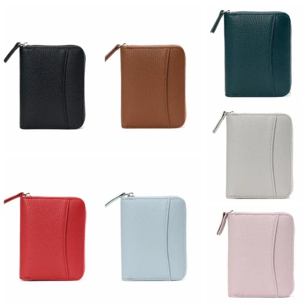 Bolso de cuero PU para tarjetas de órgano, cartera corta con cremallera de Color sólido, tarjetero con múltiples ranuras para tarjetas, monederos para mujer para uso diario