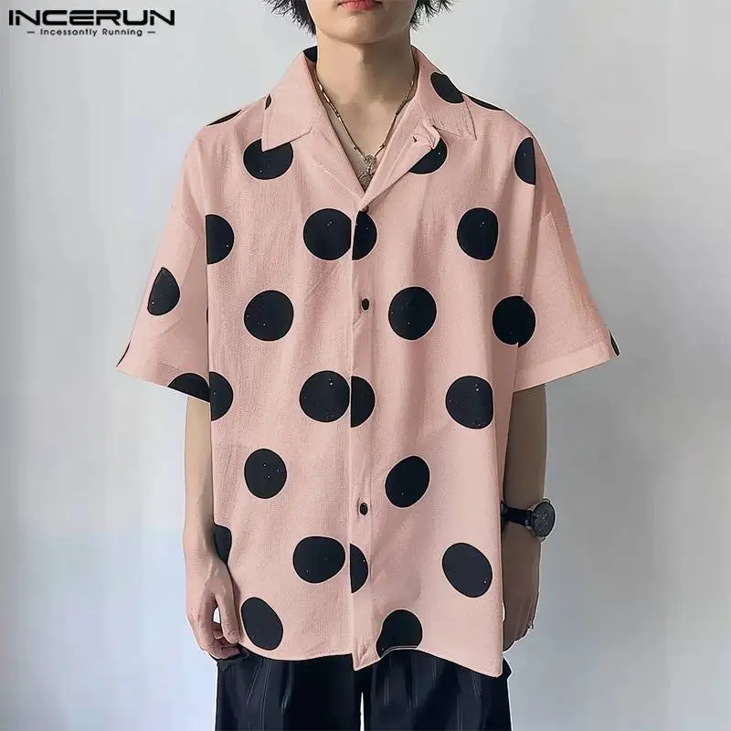 

Fashion Well Fitting Tops INCERUN New Men's Lapel Polka Dot Pattern Design Shirt Casual Hot Sale Short Sleeved Blouse S-5XL 2024