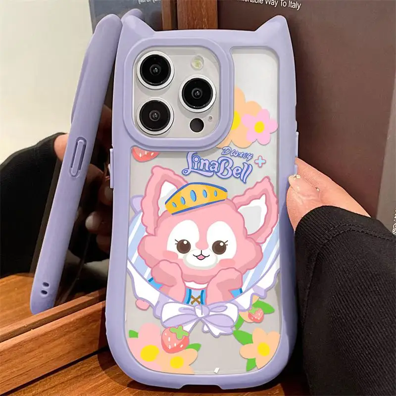 Disney StellaLou LinaBell Flower Cat Ear Phone Case for Apple iPhone 15 14 13 12 11 Pro Max X XS Transparent Bumper Cover