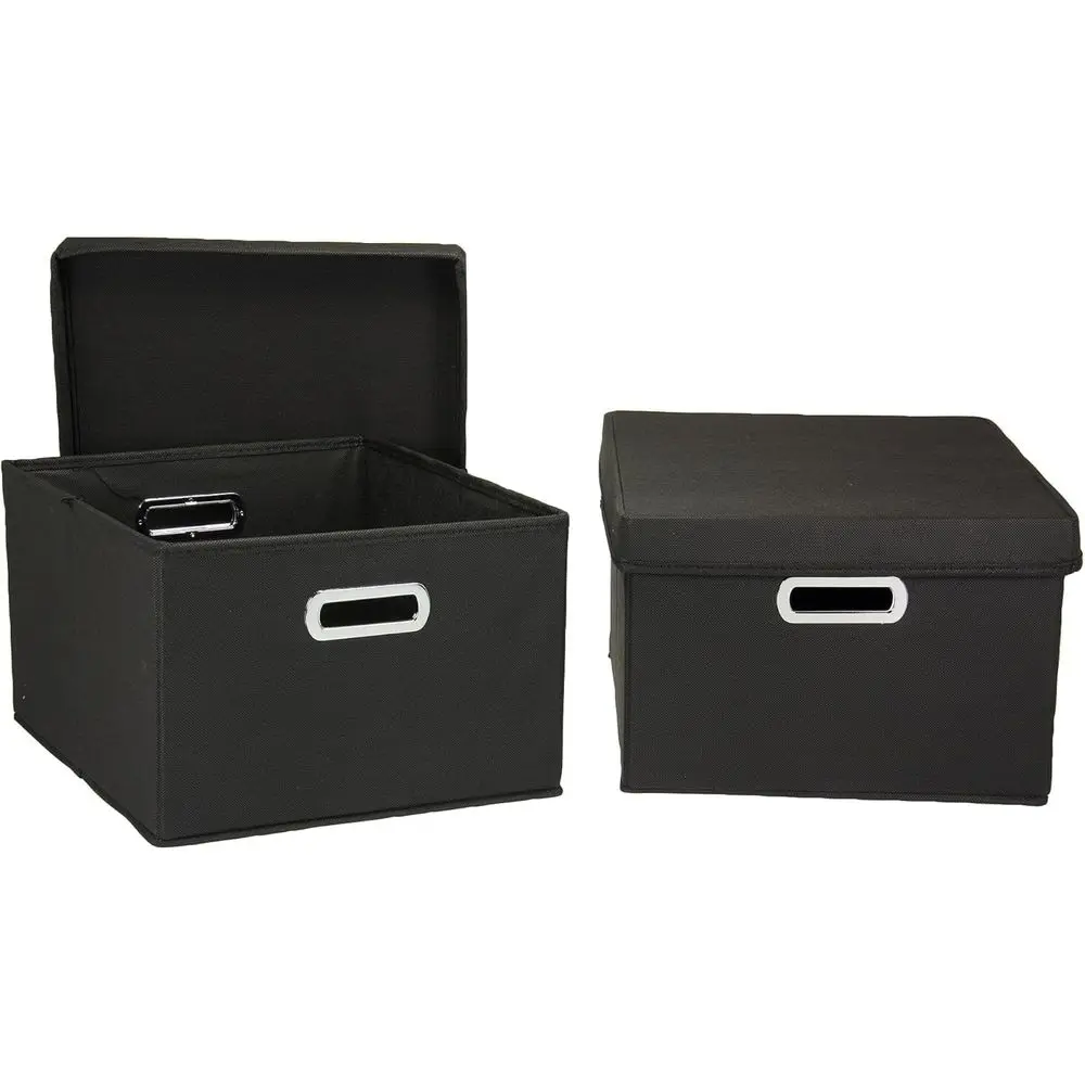 

abric Storage Boxes with Lids and Handles, Black