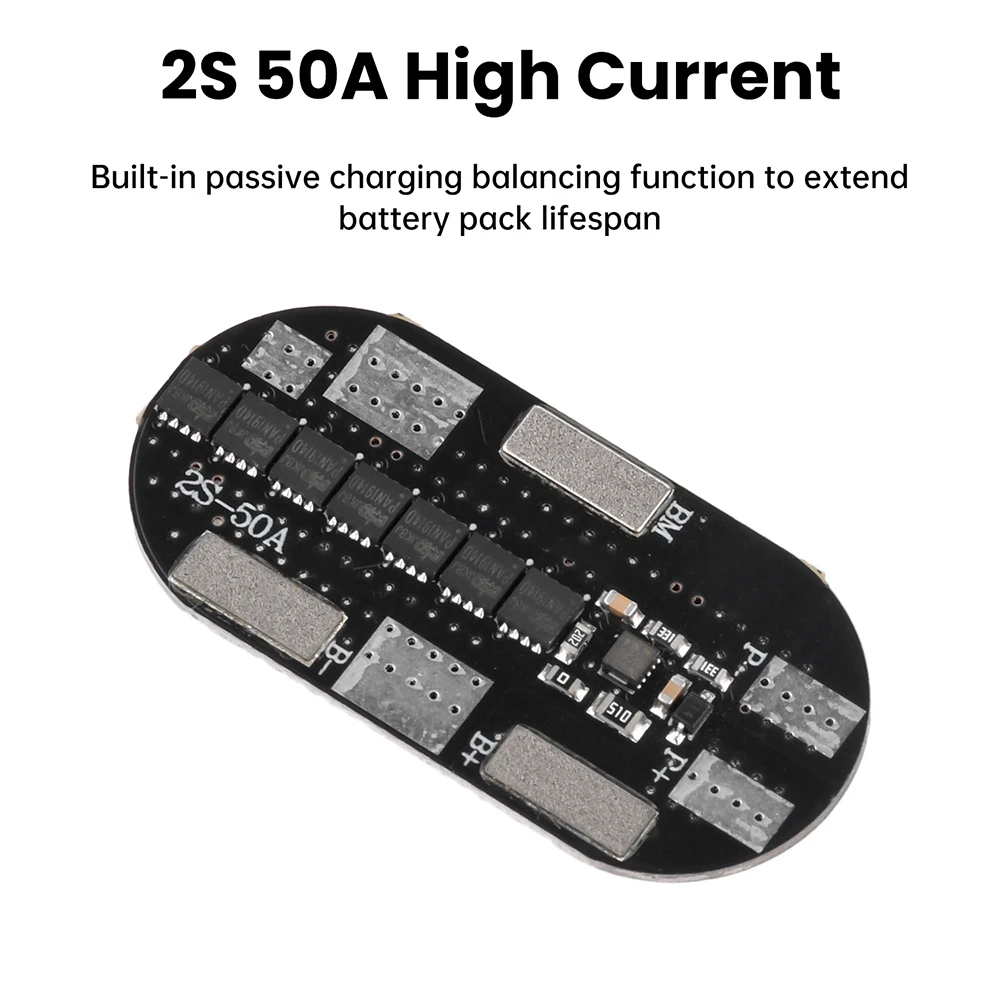 2S 50A 3.7V Lithium Battery Balancing and Protection Board, Suitable for 21700 Cells Used in High-Performance Fans Etc.