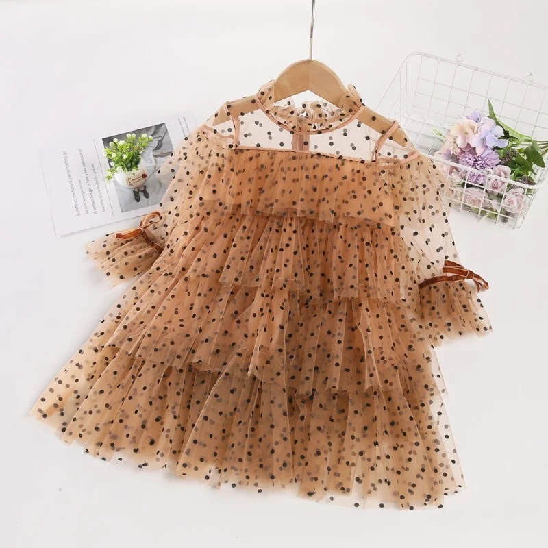 2022 New Girls Dress Stars Sequins Layered Dress Kids Princess Dresses Fashion Children\'s Clothing Sexy Mesh Tutu Skirts Girl