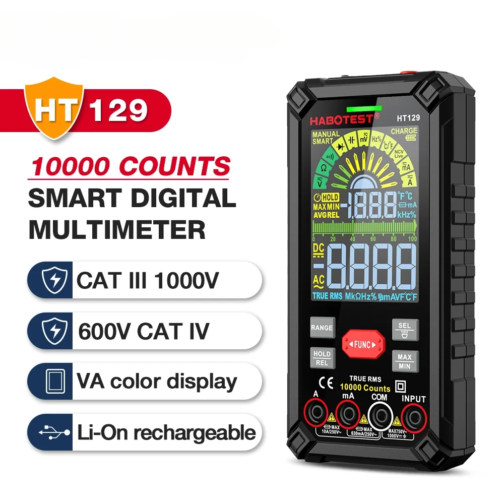 Habotest HT129 10000 Counts Can Charged High Precision Professional Measure Function True RMS Autorange Smart Digital Multimeter