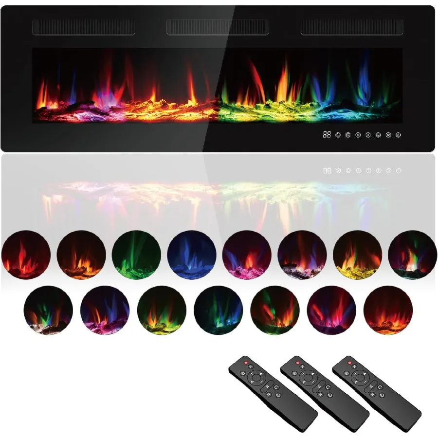 

50 Электрических каминовых вставок для настенного крепления гостиной с 3 пультами дистанционного управления36 Пользовательские эффекты пламени 6 скоростей пламени 6 яркости