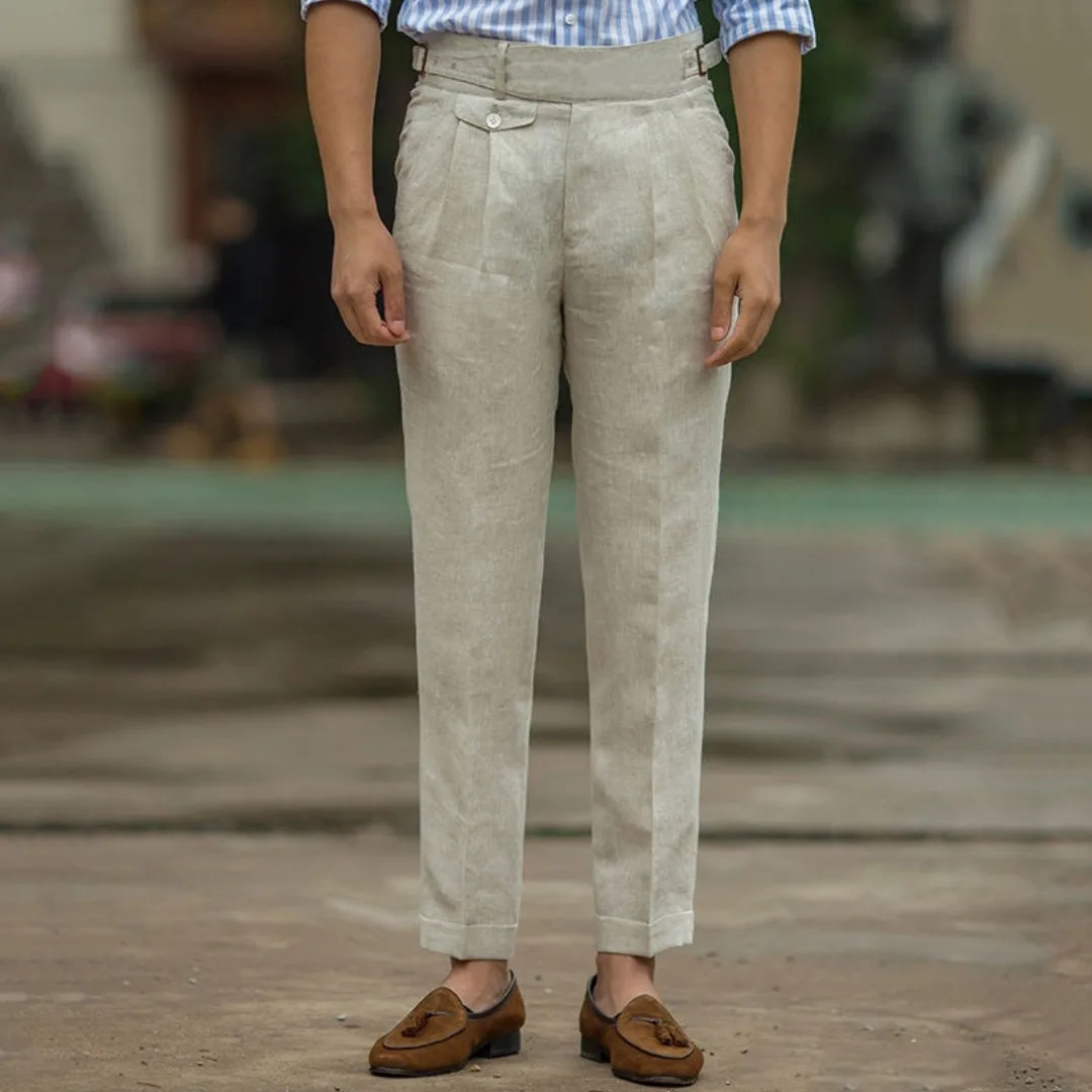 

Men Pants Beige Thin Linen Spring And Summer Trousers For Business Office Work Casual Daily Fashion Retro Pants