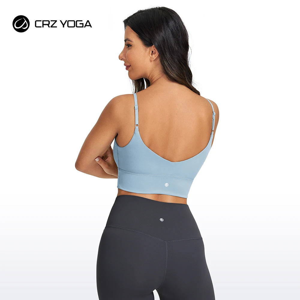 CRZ YOGA Adjustable Longline Sports Bra for Women - V Back Wireless Workout Padded Yoga Bra Cropped Tank Tops