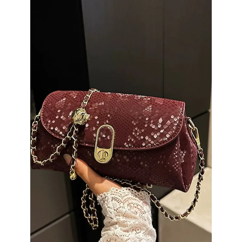 

Высококачественная французская изысканная сумка-цепочка со змеиным узором, женская модная сумка-мессенджер на одно плечо в иностранном стиле Tide