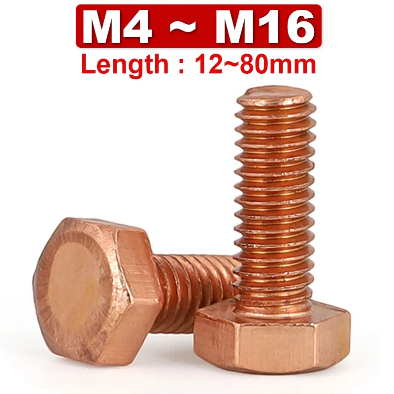 T2 Pure Copper Outer Hexagon Screw Conductive Red Copper Purple Copper Conductivity Bolt Double Head U M4 M5 M6 M8 M10 M12 M16