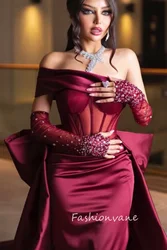 Fashionvane 2024 Customized Mermaid Off Shoulder Sleeveless Beaded Floor Length Elegant Saudi Formal Prom Dress Luxury Gown