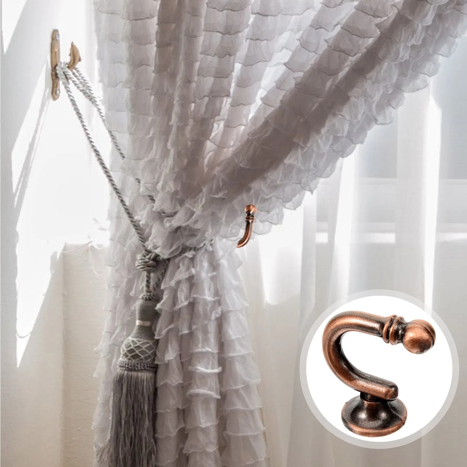 

Curtain Hooks Alloy Wall Mounted For Drapes Rust Resistant Smooth Finish Vintage Style Decorative Tieback Holders Home
