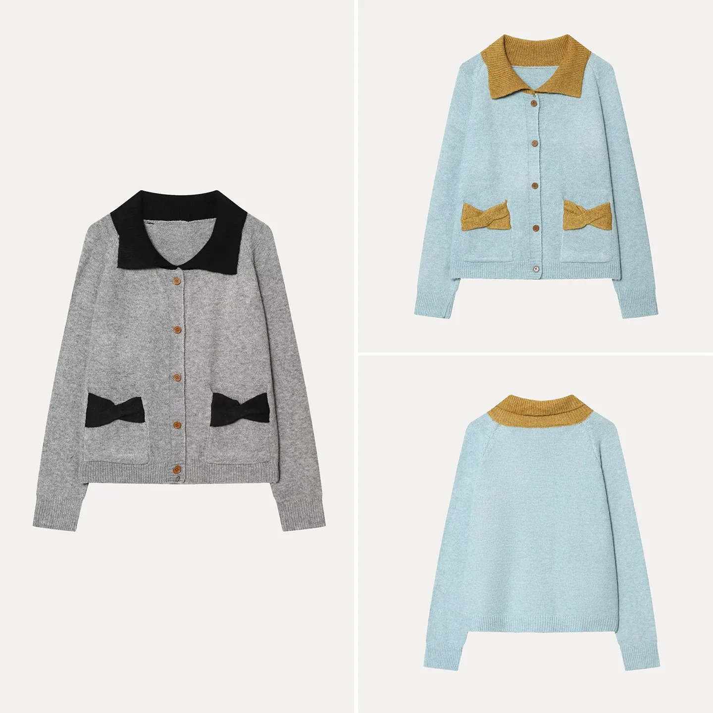 

Spring 2026 Women's Long Sve Collared Knot Single Button Sweater Color Blo Loose Fit Online Exclusive Z