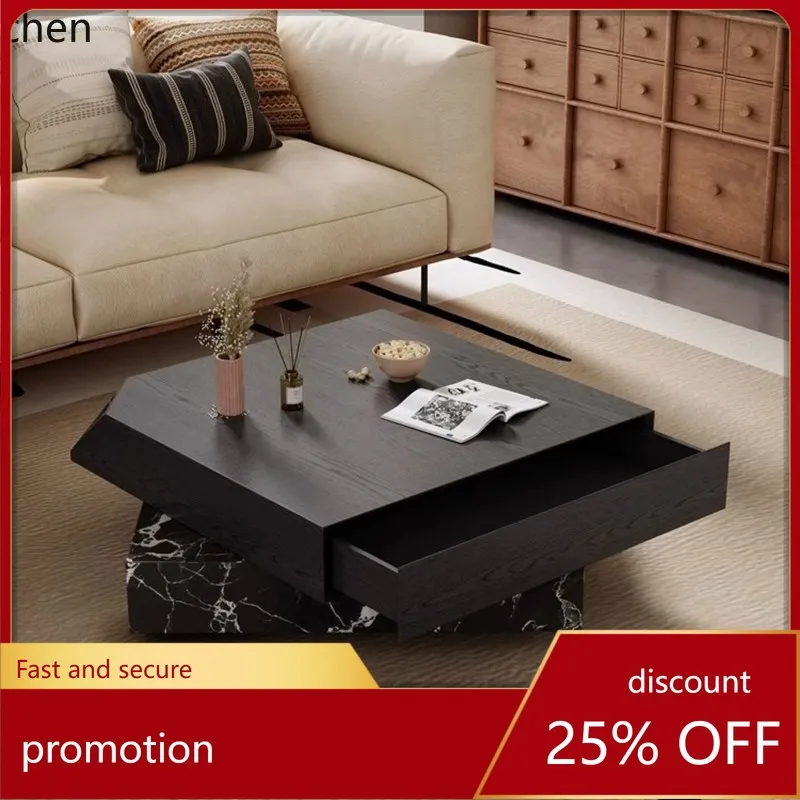 CZ Italian Minimalist Square Coffee Table Rotating High-End Small Apartment Marble Tea Table