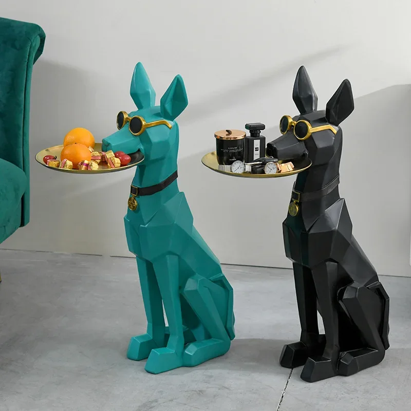 Large Doberman Butler Statue with Tray Eyewear Dog Sculpture Perfect Opening Gift Entryway Decor