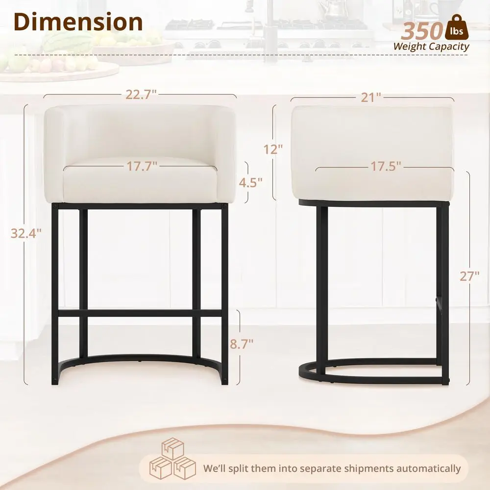 

27 H Counter Height Bar Stools Set of 3, Modern Barrel Counter Stools with Backrest and Arms, Black Metal Frames, Linen Fabric