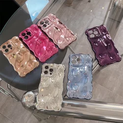 Luxury wavy 3D meteorite texture plating silver gold phone case for iPhone 16 11 12 13 14 15 Pro Max cover cases coques Funda