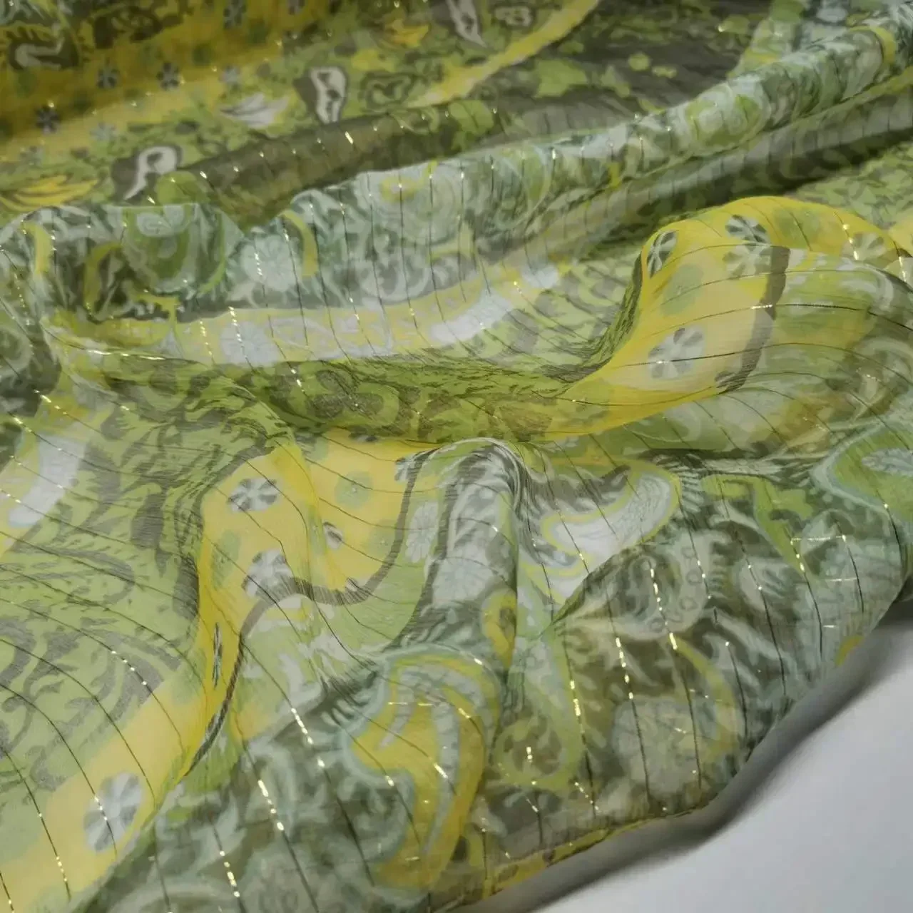 Silk Floral Chiffon Fabric Soft 6mm Metallic Jacquard Dress Scarf Material