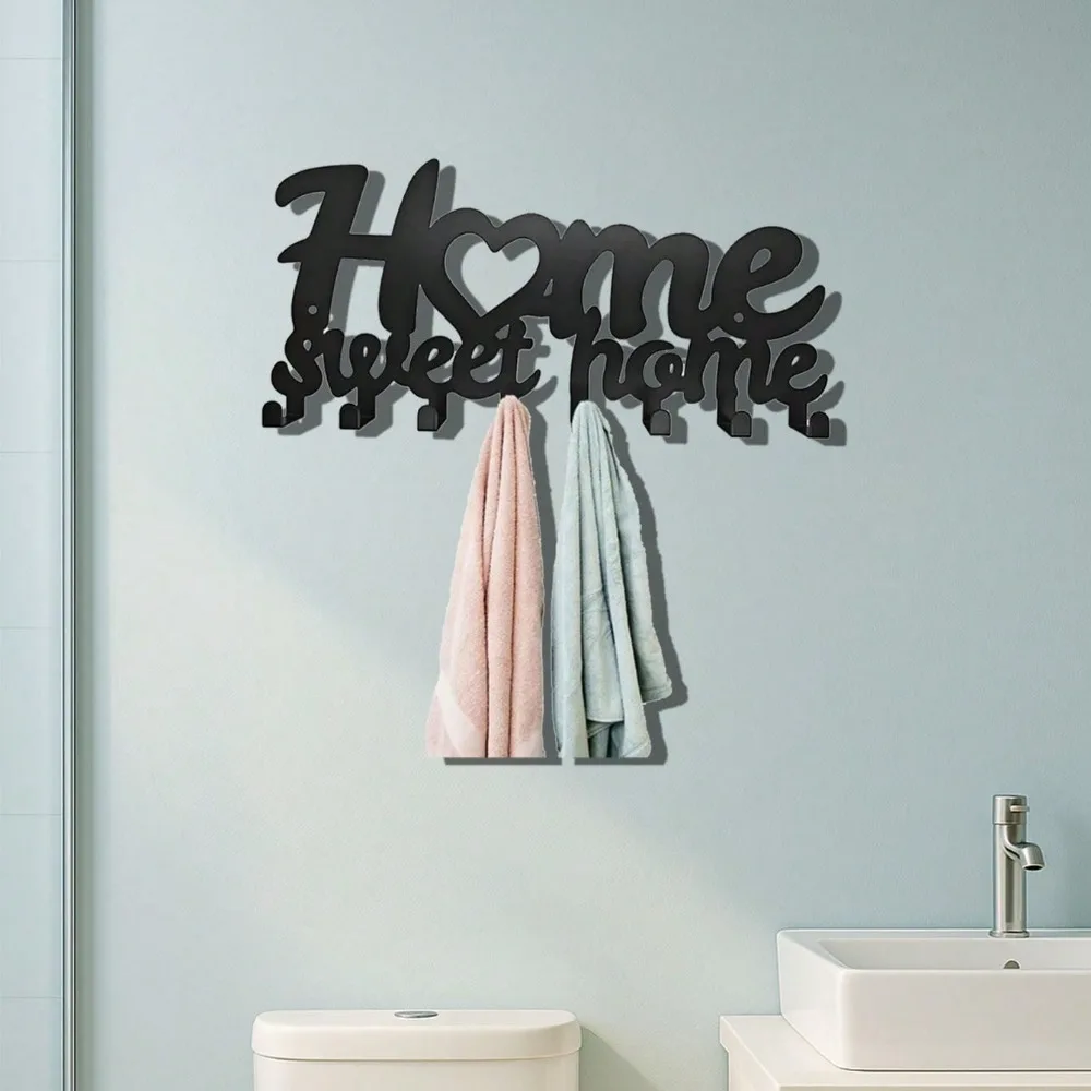 Ganchos de pared minimalistas de Metal negro, multifuncionales como soporte para toallas de cocina, acabado negro elegante y construcción robusta, 1 ud.