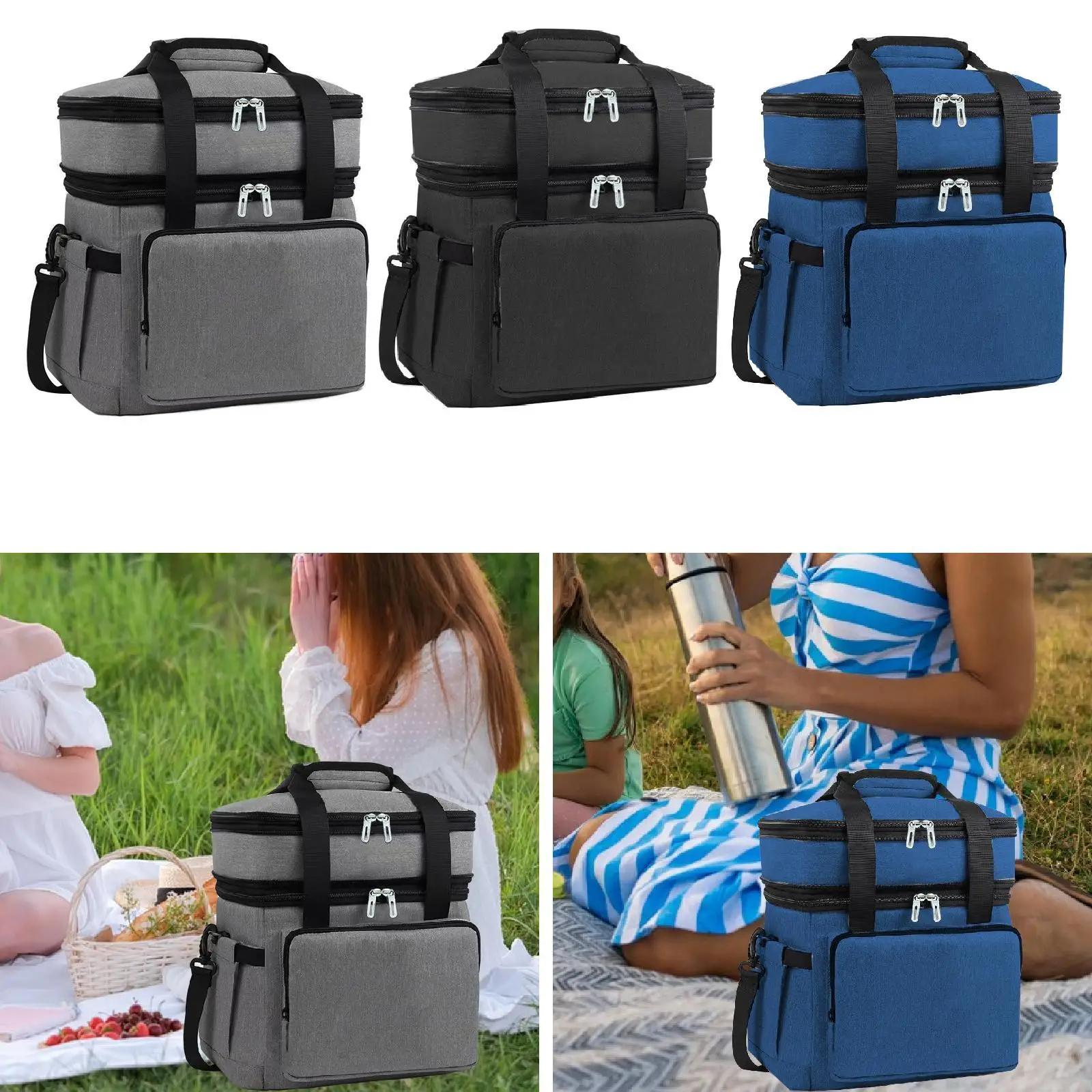 Cooler Bag Thickened with 2 Compartments 18L Multipurpose Portable Thermal Bag 2 Layer for Travel Office Picnic Fishing Beach