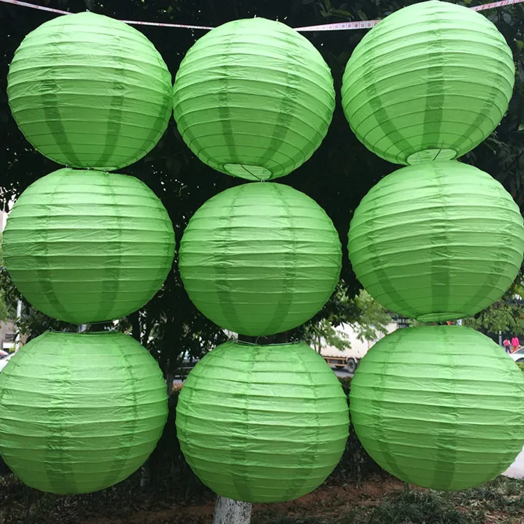 4/6/8/10/12/14/16 Inch Green round Paper Lanterns Chinese round lamp festival decoration Lampion Wedding Decor glim party DIY