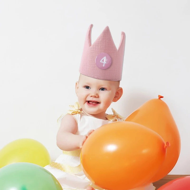 Baby Birthday Party Hat Set Princess Crown Headband Toys Banner Cake Birthday for Kids Party Photography Props 1-9 Years Gifts