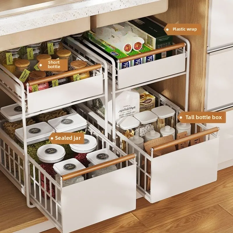 

2-Layers Kitchen Countertop Storage Rack Drawer Style Under Sink Dish Cabinet Large Capacity Storage Solution for Kitchen
