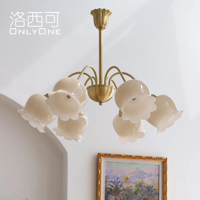 

Lily of the Valley flower cream lamp, light luxury living room dining room bedroom all copper chandelier