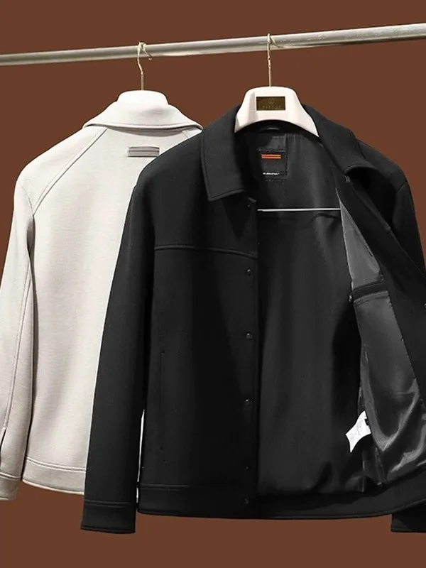 

Мужское шерстяное пальто класса люкс с воротником без глажки, осенне-зимняя верхняя одежда, приталенный крой, длинный рукав