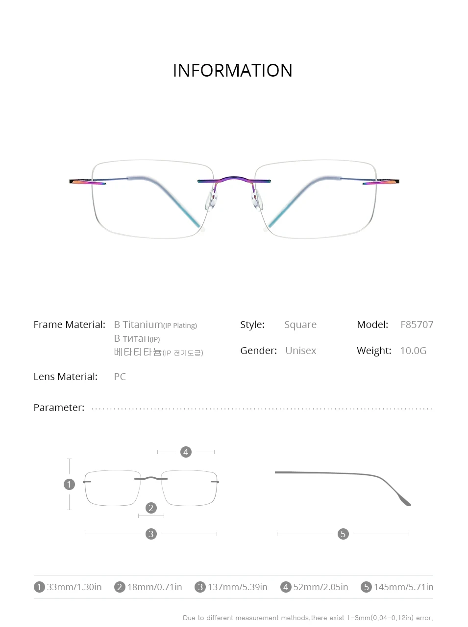 FONEX Randlose Titanbrille für Herren, Markendesign, rahmenlose Brillen für Damen, hochwertige, ultraleichte japanische Brillen 85707 – Detail 4