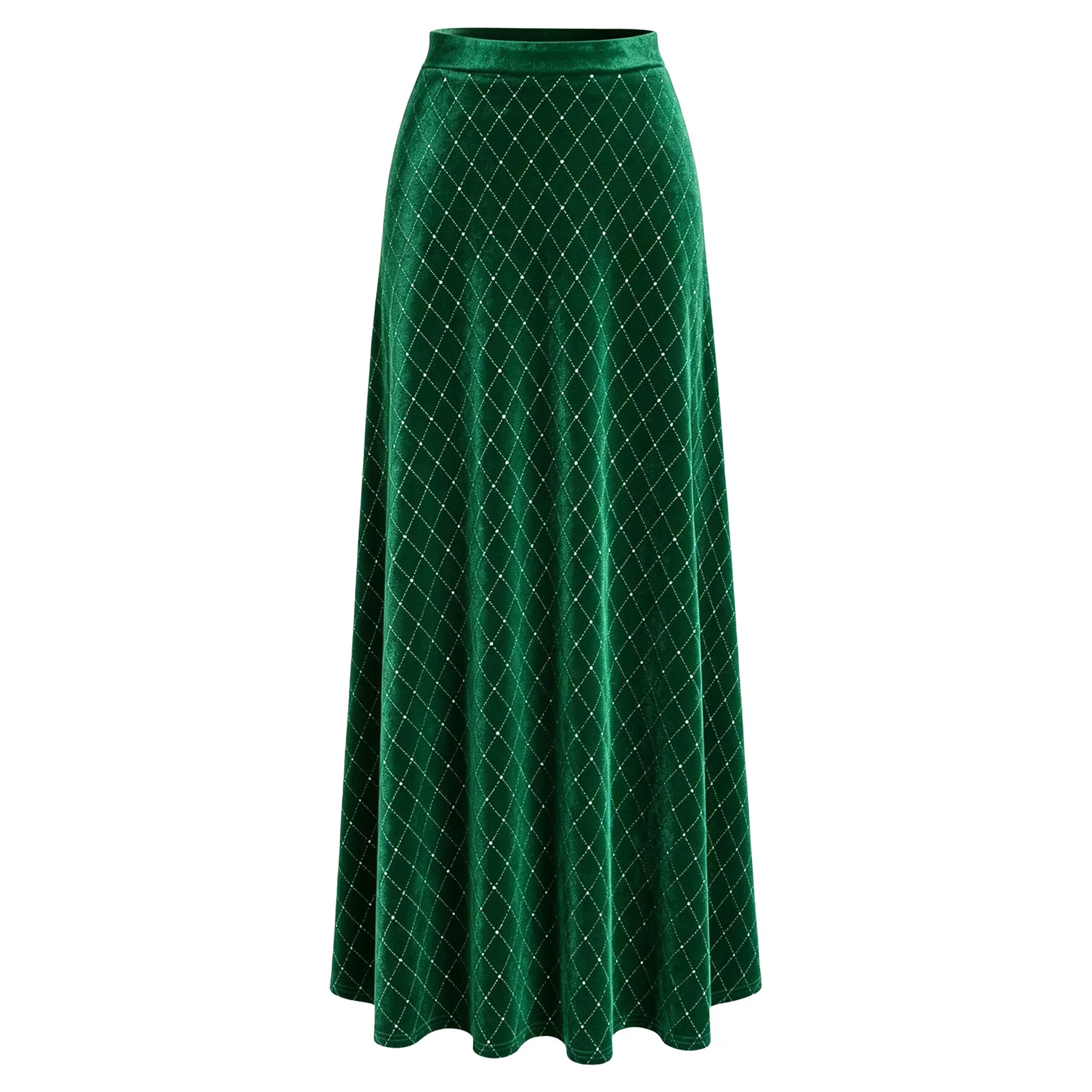 Shiny Rhinestone Skirt for Women Elegant Velvet Elastic Waistband Christmas Skirts Carnival Evening Prom Party Dance Costume