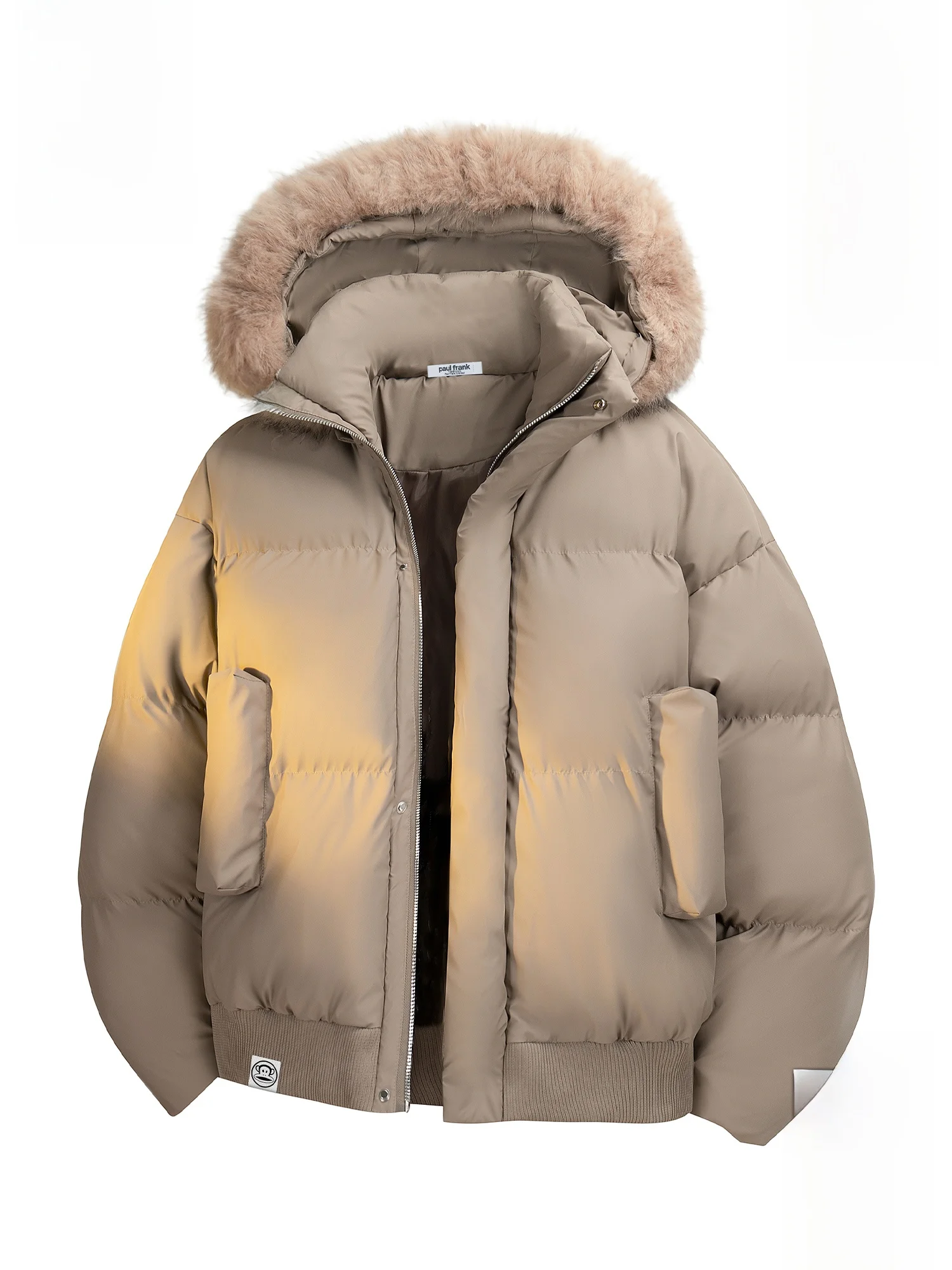 

PaulFrank Thiened Hooded Cotton Jaet Men's Winter Trend Brand Simple Loose Detachable Fur Collar Coat Warm Youth ular