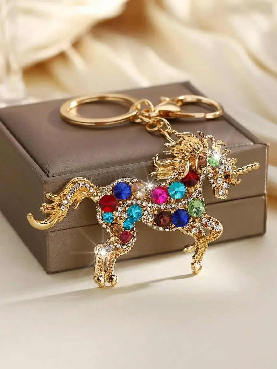 Fashion Rhinestone Unicorn Keychain Pendant For Women Bag Car Decoration Gift - Detail 1