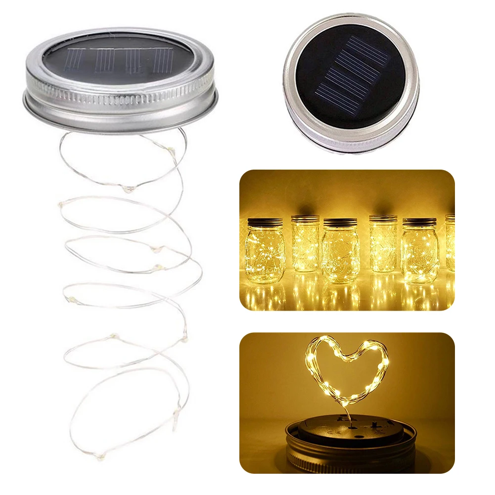 LED Solar Fairy Light for Mason Jar Lid Garden Christmas Outdoor Wedding Decoration Innovative Light Lanyard for Garden
