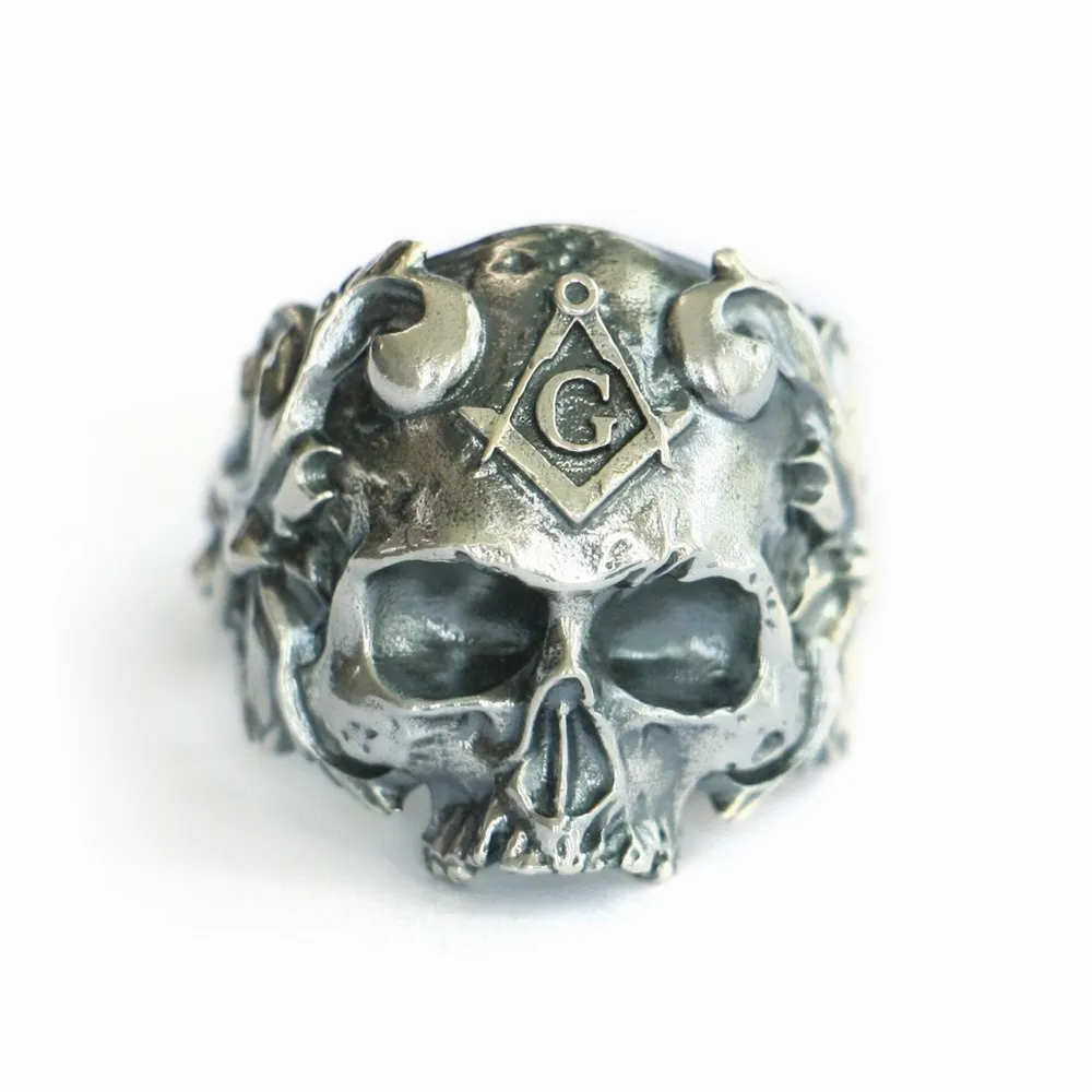 925 Sterling Silver Masonic Skull Ring Biker Punk Jewelry TA116 US Size 7~15